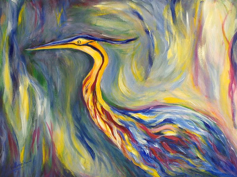 Peinture du héron bleu par Eveline van Oudbroekhuizen