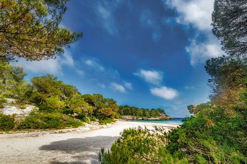 Prachtige baai met strand op het eiland Menorca in het zonlicht.