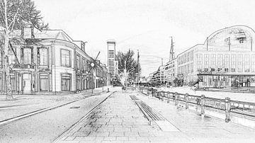 Leeuwarden Zuiderplein potlood versie van Marcel Kieffer