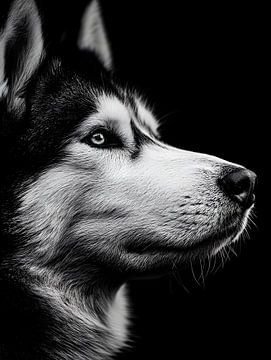 Husky - Expressive black and white animal portrait