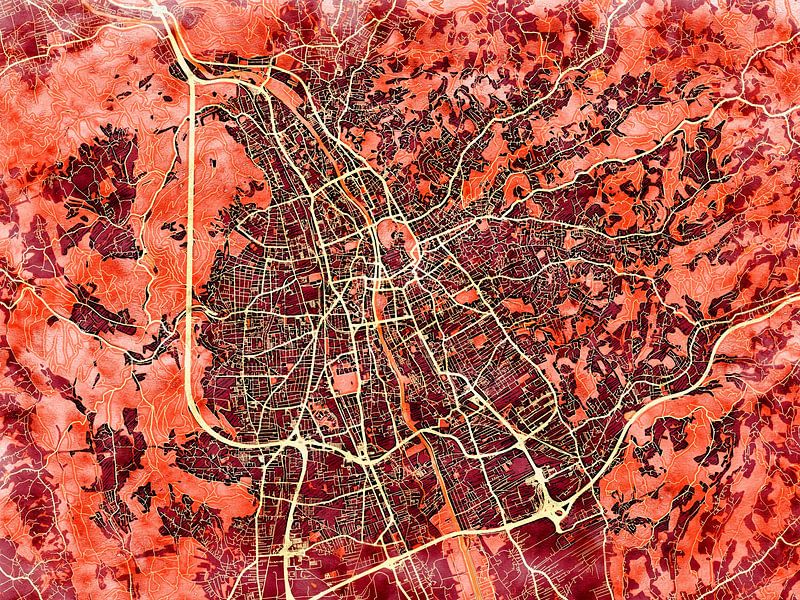 Map of Graz with the style 'Amber Autumn' by Maporia