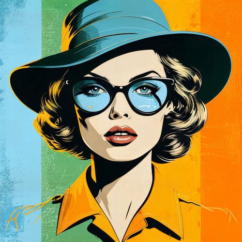 Modern pop art portrait of a confident woman in bold colors