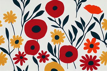 Kleurrijk bloemenpatroon in de stijl van Marimekko VII van Whale & Sons