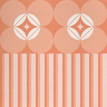 Retro Scandinavisch design geïnspireerde bloemen en bladeren in roze en oranje van Dina Dankers