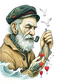 Marin avec une pipe et des petits cœurs sur ArtMomente