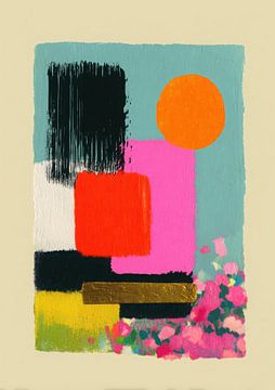 Abstracte compositie met oranje cirkel