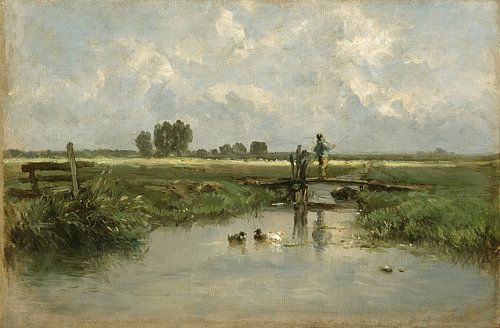 Carlos de Haes-Eenden in de vijver, vissen in de vijver, Antiek landschap