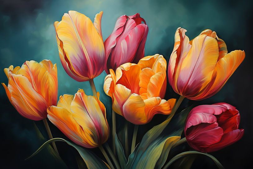 Painting of flowering tulips by Thea