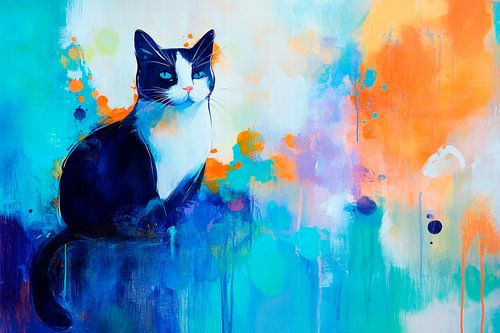Kleurrijke kat in aquarelstijl