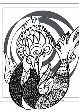 Burung, abstracte vogel met patronen in zwart wit van Siput Art