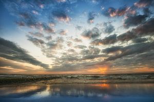 Coucher de soleil, plage de la mer du Nord