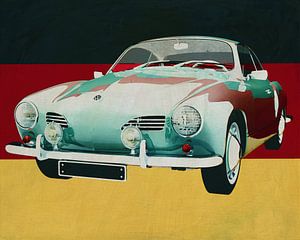Volkswagen Karmann Ghia von 1959 vor der deutschen Flagge