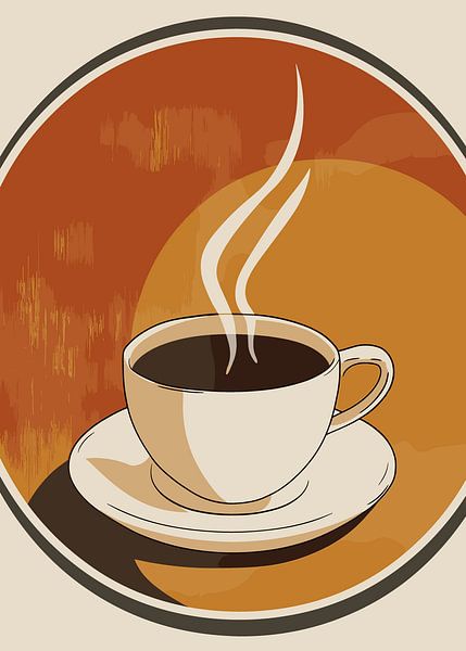 Stijlvolle koffiemok tegen een warme retro achtergrond van Pixelbull Design