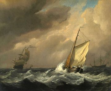 Ein kleines holländisches Schiff in einer starken Brise eingeholt, Willem van de Velde