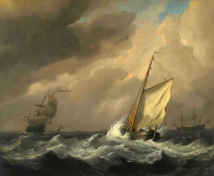 A Small Dutch Vessel close-hauled in a Strong Breeze, Willem van de Velde by Masterful Masters