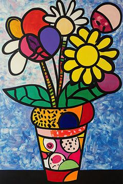 Farbenfroher Blumenstrauß mit Vase