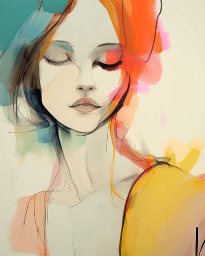 Modern abstract portret, aquarel