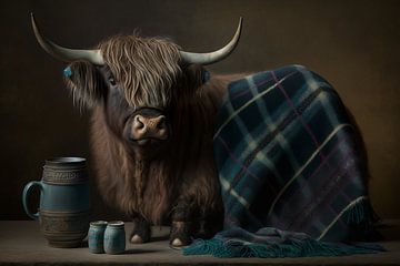 Schotse  Hooglander met kleed | Stilleven van Digitale Schilderijen