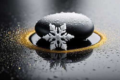 Witte sneeuwvlok op zwarte steen