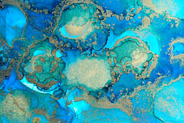 Lagoon Dream – Abstracte Fluid Art in Turkoois en Goud van Joke Gorter