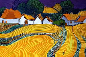 Bunte Landschaft im pointillistischen Stil