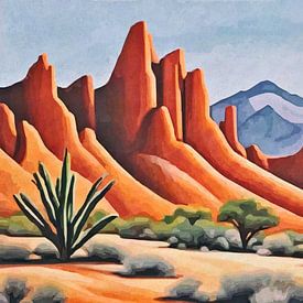 Desert with rocky mountains, grasses and yuccas by Anna Marie de Klerk