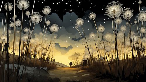 Veld met paardenbloemen