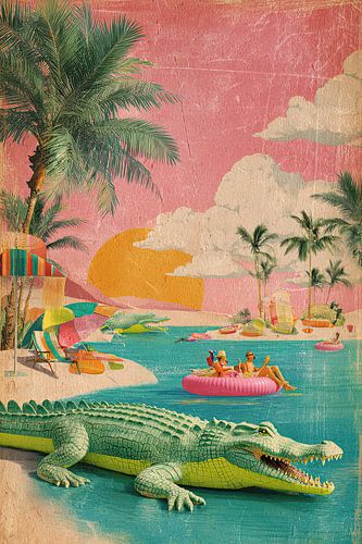 Croc Prank Chaos – Retro Travel Poster Humor
