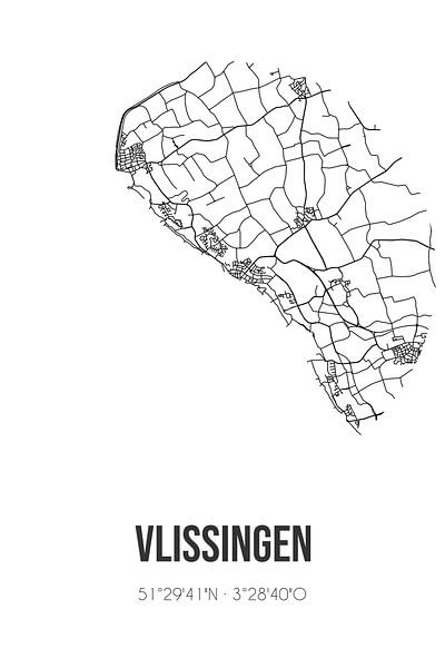 Flushing (Zeeland) | Map | Black and white by Prints of Place