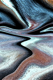 Flowing Paths – An abstract river landscape painting in shades of blue and earth tones by Alberé de Ville