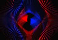 Rood en blauw stralende vormen op zwart van Leo Huijzer thumbnail