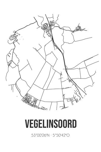 Vegelinsoord (Fryslan) | Karte | Schwarz und Weiß von Ortsdrucke