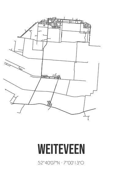 Weiteveen (Drenthe) | Map | Black and white by Prints of Place