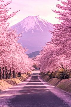 Kersenbloesempad berg Fuji van Poster Art Shop
