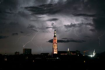 Lightning with the Great Church of Breda by Desmond Berger