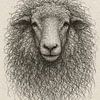 Draad portret moeder schaap (karakteristieke kop wol boerderij dier papier tekening rustige kleuren beige Boho) van Natalie Bruns