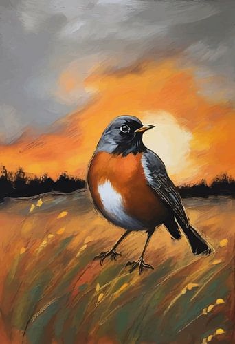 Abstract portretschilderij van roodborstje