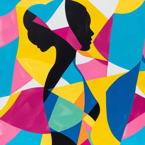 Abstract portrait of a woman in colourful geometric shapes