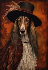 Chien courant afghan en robe victorienne