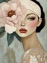 Portret met grote bloem in pastelkleuren van Carla Van Iersel thumbnail