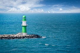 Green, white lighthouse on the Baltic Sea by Martin Köbsch
