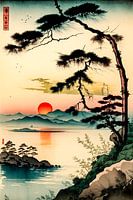 Japanse kust in aquarel landschap