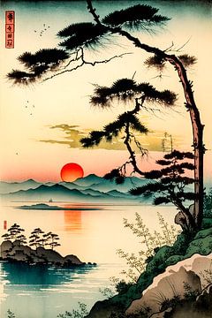 Japanse kust in aquarel landschap van Peet de Rouw