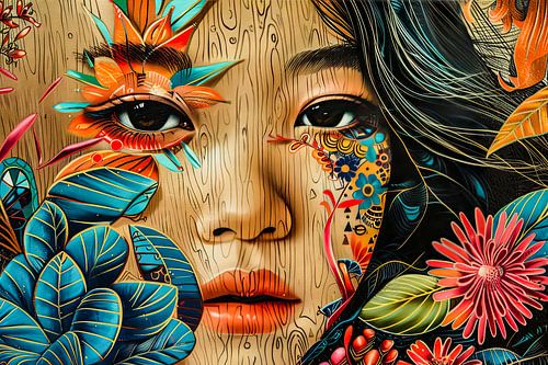 japanse kunst vrouw met bloemen