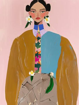 Hippe fashion illustratie, modern portret van Carla Van Iersel