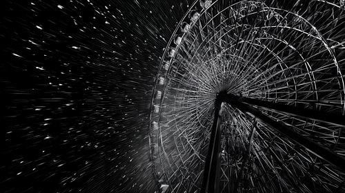 Riesenrad – Schwarz-Weiß-Panorama im künstlerischen Stil