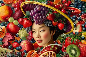 Japanisches Porträt mit Obst