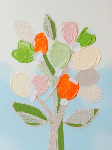 Lenteboom in Pastelkleuren met diep oranje