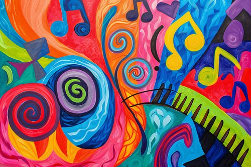 Kleurrijke abstracte kunst met muzieknoten