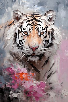 Witte tijger met rozen van Uncoloredx12